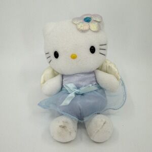 Sanrio Hello Kitty Angel Plush 2000 Vintage Blue Satin Dress Iridescent Wings